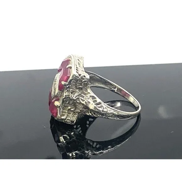 Filigree Pink Gemstone Diamond Cocktail Ring 14k White Gold Women's Size 8